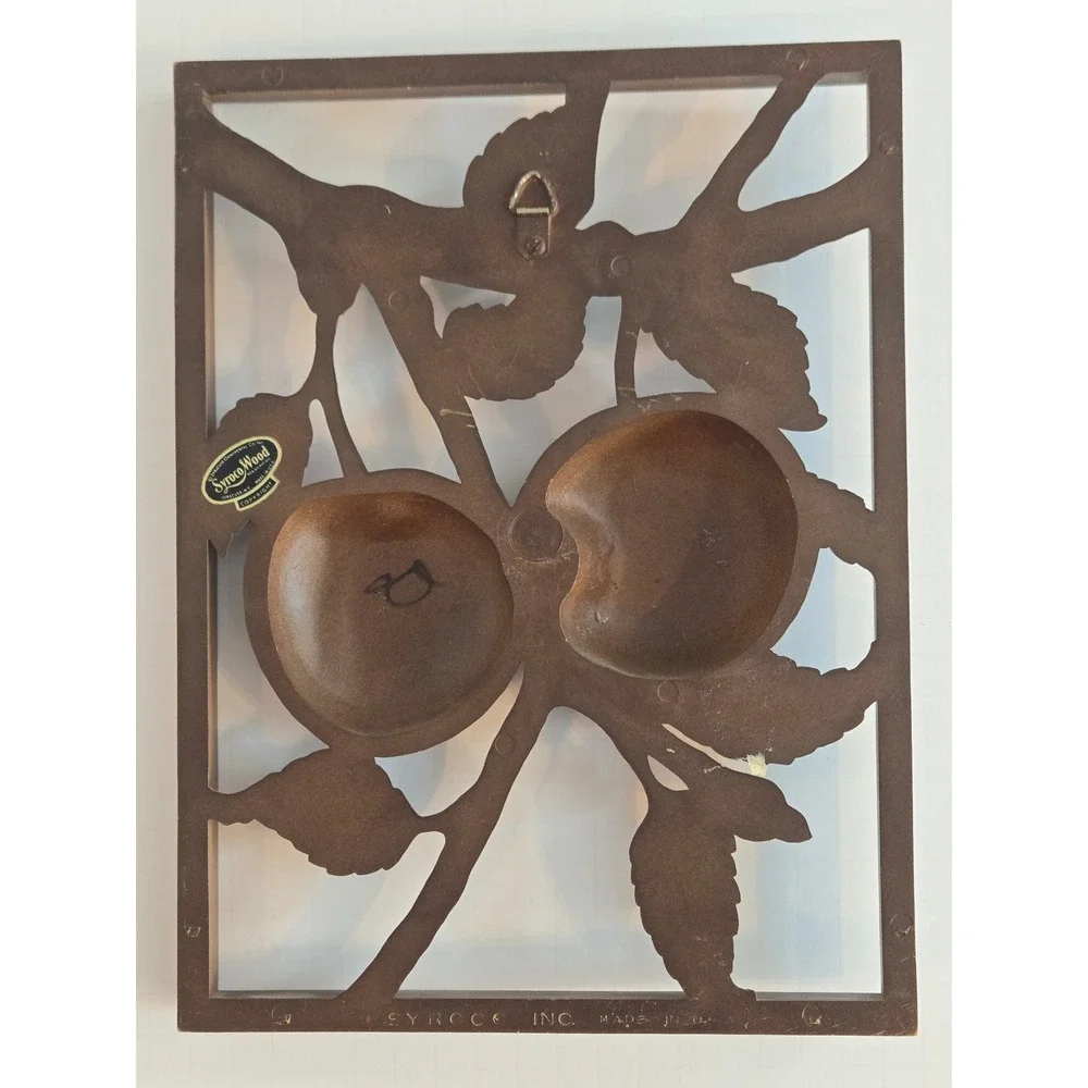 Vintage Syroco Wood Apple Wall Plaque Mid Century Modern Fruit‎ Decor Brown 4473
